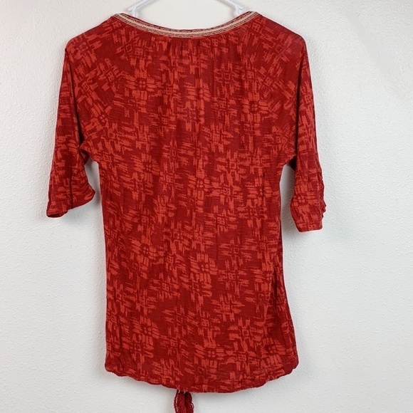 Lucky Brand braided trim drawstring soft knit split neck 3/4 sleeve red top - Picture 2 of 6